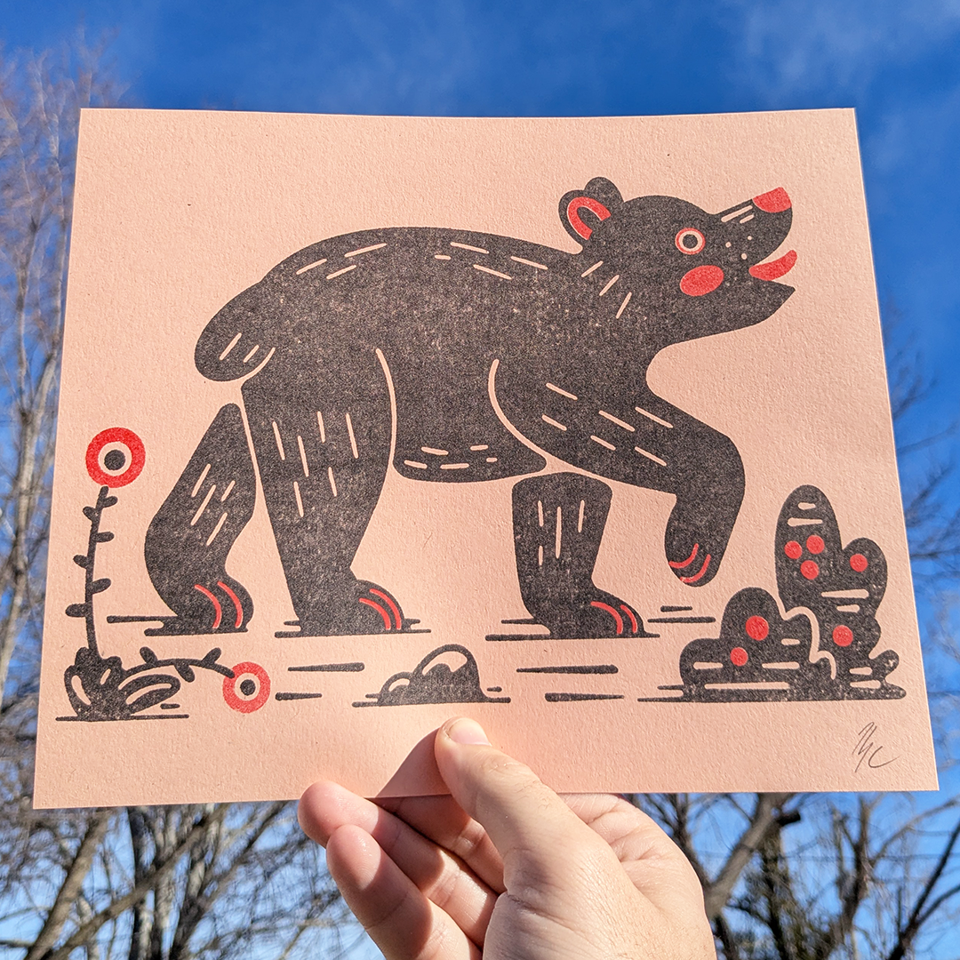 8x10 Cute Bear Risograph Print