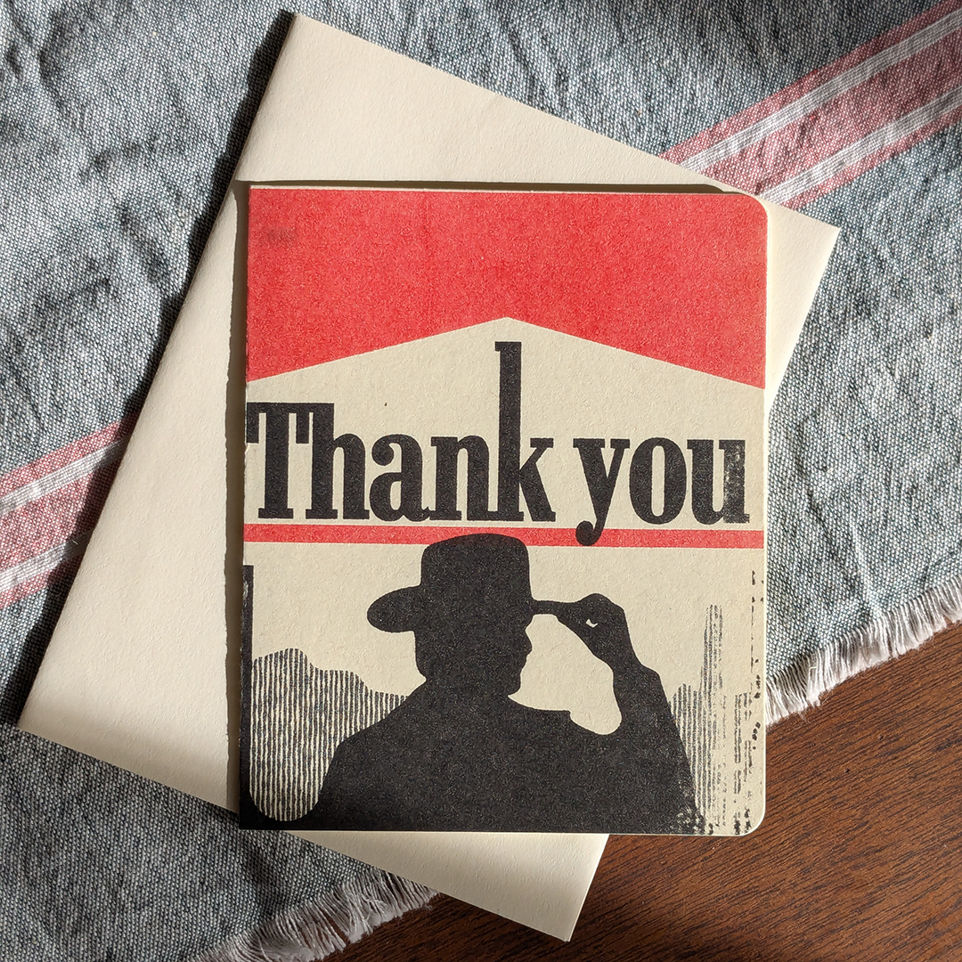 Cowboy Thank You Card — Red and Black Risograph