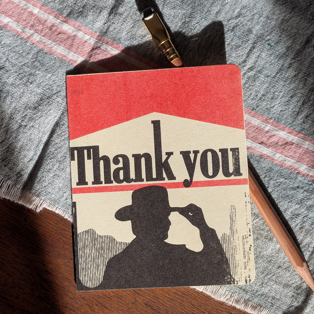 Cowboy Thank You Card — Red and Black Risograph