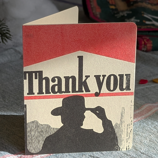 Cowboy Thank You Card — Red and Black Risograph