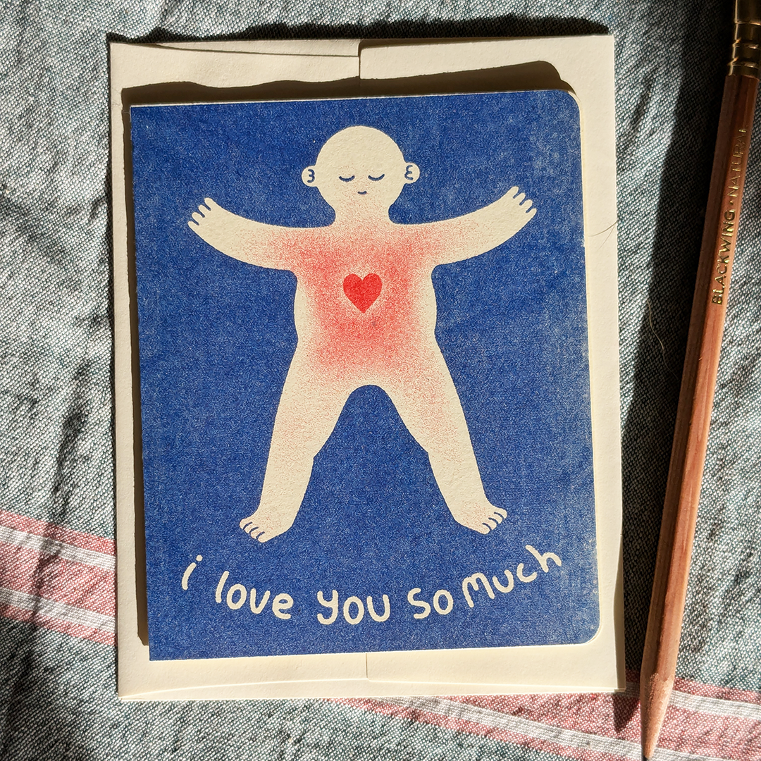 I Love You So Much Card — Blue and Red Risograph
